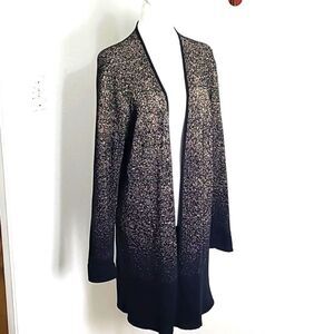 Rafaella Black & Metallic Gold Long Cardigan, Size Large